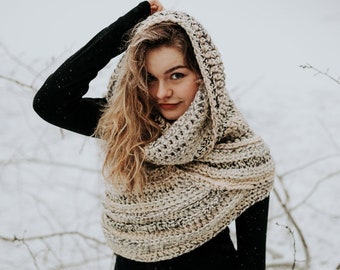 Katniss Inspired Cowl with 2in1 Cowl Hood - Huntress Vest Scarf- Handmade- Knit Crochet Sweater Unique Bohemian Rustic Sweater- Cross Body