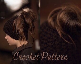 Messy Bun Beanie Crochet Pattern, Bun Hat Crochet Pattern, Ponytail Hat Crochet Pattern, Messy Bun Hat Crochet Pattern, Ear Warmer Pattern