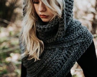 Katniss Inspired Cowl 2in1 Hood Cowl - Huntress Vest Scarf - Handmade- Knit Crochet Sweater-Unique- Bohemian Boho -Knit Sweater- Cross Body