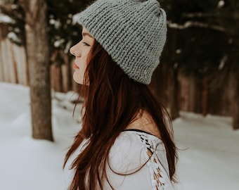 RTS Slate Double Brim Knit Beanie // Outdoorsy Earthy Boho winter fitted hat chunky Thick Warm Soft Minimalist Ear muffs warmers Unisex Cap