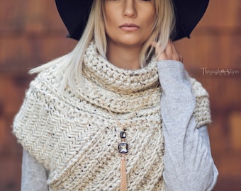 Katniss Inspired Cowl - Huntress Cowl Vest Scarf- Handmade- Knit -Crochet- Sweater-Unique- Bohemian Vintage Rustic -Knit Sweater- Cross Body