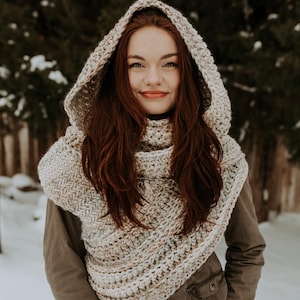 Katniss Inspired Cowl with 2in1 Cowl Hood - Huntress Vest Scarf- Handmade- Knit Crochet Sweater Unique Bohemian Rustic Sweater- Cross Body
