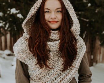 Katniss Inspired Cowl with 2in1 Cowl Hood - Huntress Vest Scarf- Handmade- Knit Crochet Sweater Unique Bohemian Rustic Sweater- Cross Body