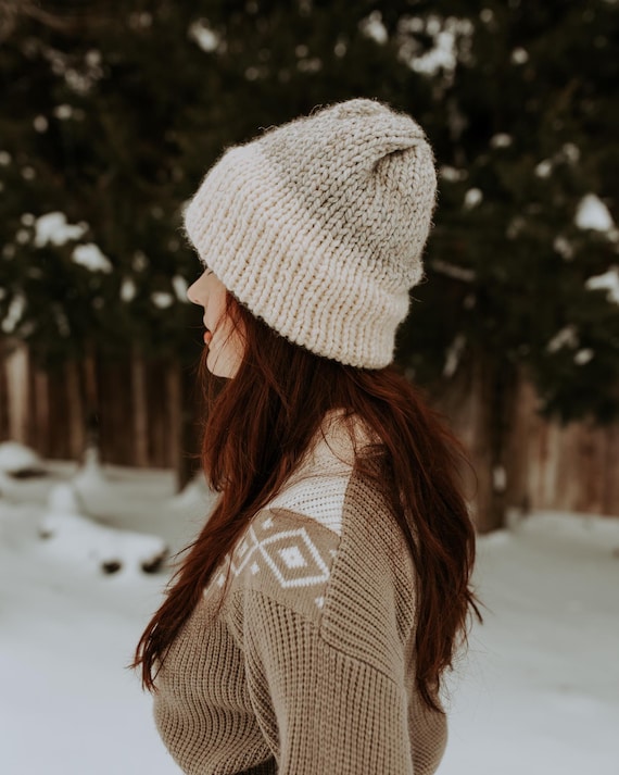 RTS Two Toned Double Knit Brim Beanie Couples Matching Hats /Outdoorsy  Earthy Boho winter hat slouchy chunky Thick Warm Minimalist Unisex