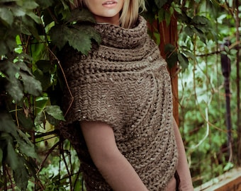 Katniss Inspired Cowl - Huntress Cowl Vest Scarf- Handmade- Knit -Crochet- Sweater-Unique- Bohemian Vintage Rustic -Knit Sweater- Cross Body