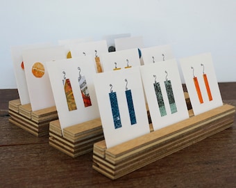 Slotted Earring/Card wooden display blocks set of three - multi-functional jewellery stand - use flat or tiered  - for shop or market