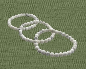 Handmade White Howlite Bracelet: Crystal Beaded, Calming Stone Jewelry