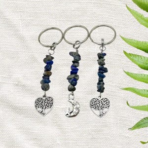 Handmade Lapis Lazuli Keychain: Choose your Charm - Tree of Life or Moon
