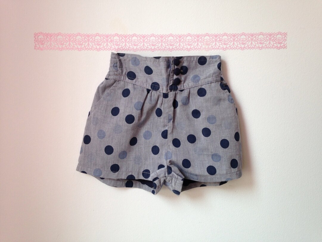 High Wasted Stylish Baby Girl Grey Shorts With Dark and Light Blue