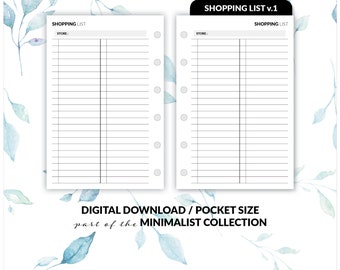 Pocket Printable, Pocket Printable Inserts, Pocket Inserts, Filofax Planner, Filofax Pocket Inserts, Pocket Planner, Shopping, Lebensmittelgeschäft, Liste