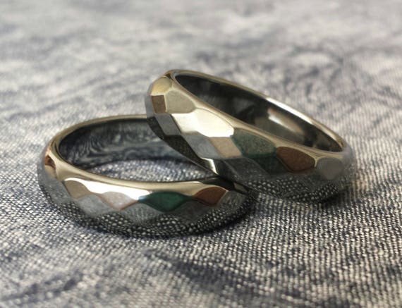 Nostrand 6mm Faceted Hematite Gemstone Plain Band Ring