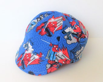Baby cycling hat, Kids cap, Children's hat, Toddler boy hat, Messenger hat, Super Heroes, Spiderman, Reversible