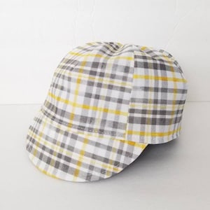 Baby cycling hat, Baby cap, Reversible, Toddlers, Children&#39;s hat, yellow and grey plaid