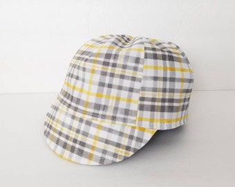 Baby cycling hat, Baby cap, Reversible, Toddlers, Children's hat, yellow and grey plaid