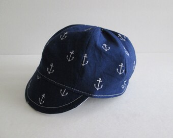 Baby cycling hat, Baby cap, Reversible hat, Boy's cap, Toddler's cap, Kid's cap, Navy Anchors