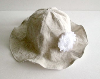 4 Colors, Linen Baby Sun Hat with Flower,  Children's Summer Hat, Toddler Sun Hat, Baby Girl Sun Hat, Natural Hat, 3 months to 6 years
