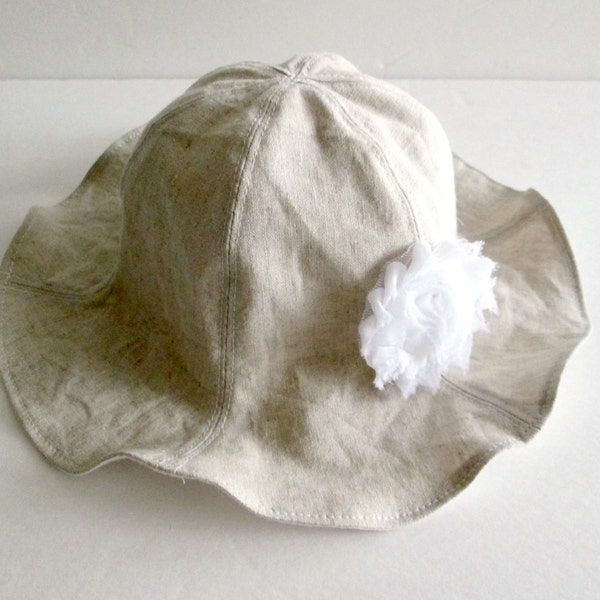 4 Colors, Linen Baby Sun Hat with Flower,  Children's Summer Hat, Toddler Sun Hat, Baby Girl Sun Hat, Natural Hat, 3 months to 6 years