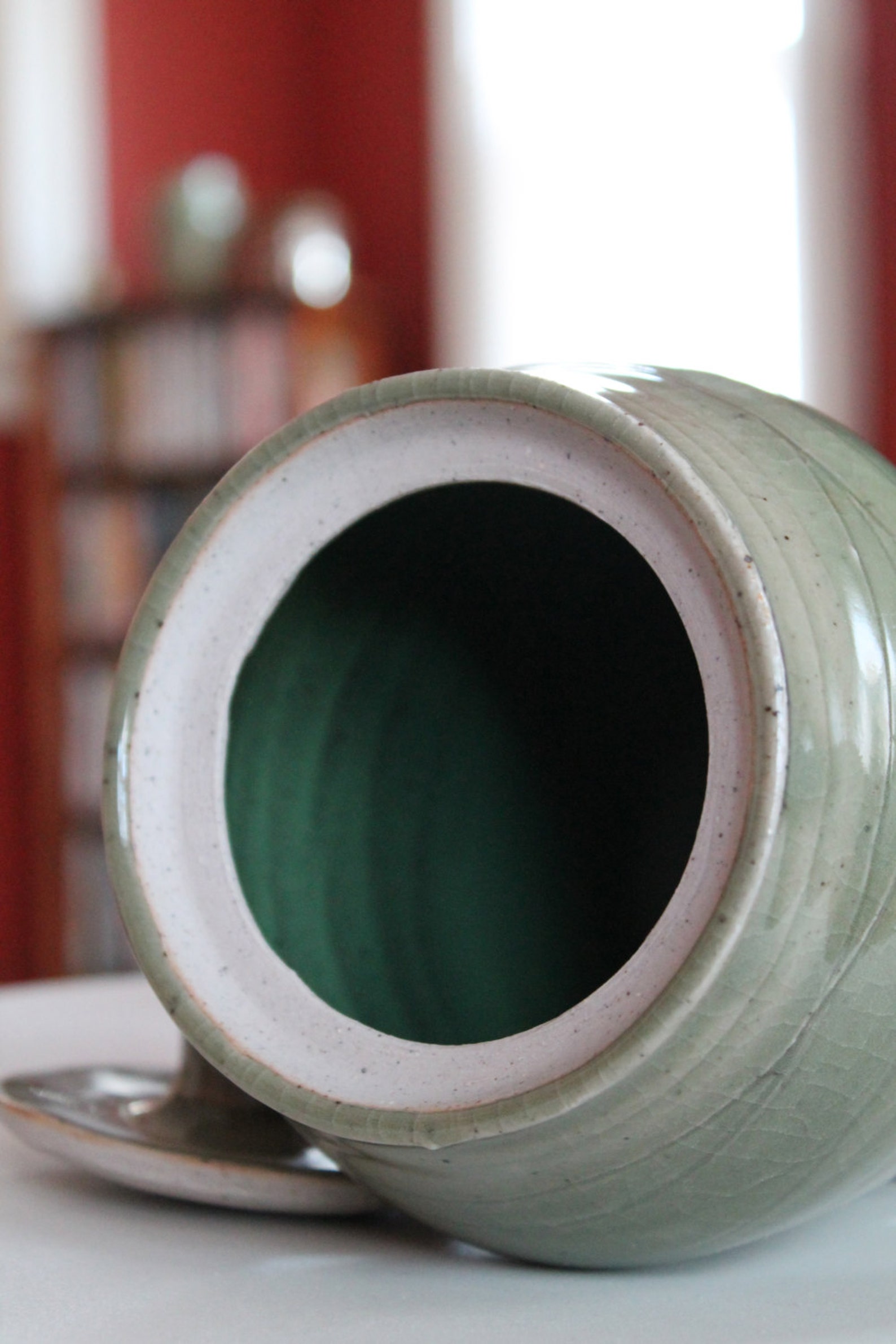 Green Ceramic Lidded Jar Etsy