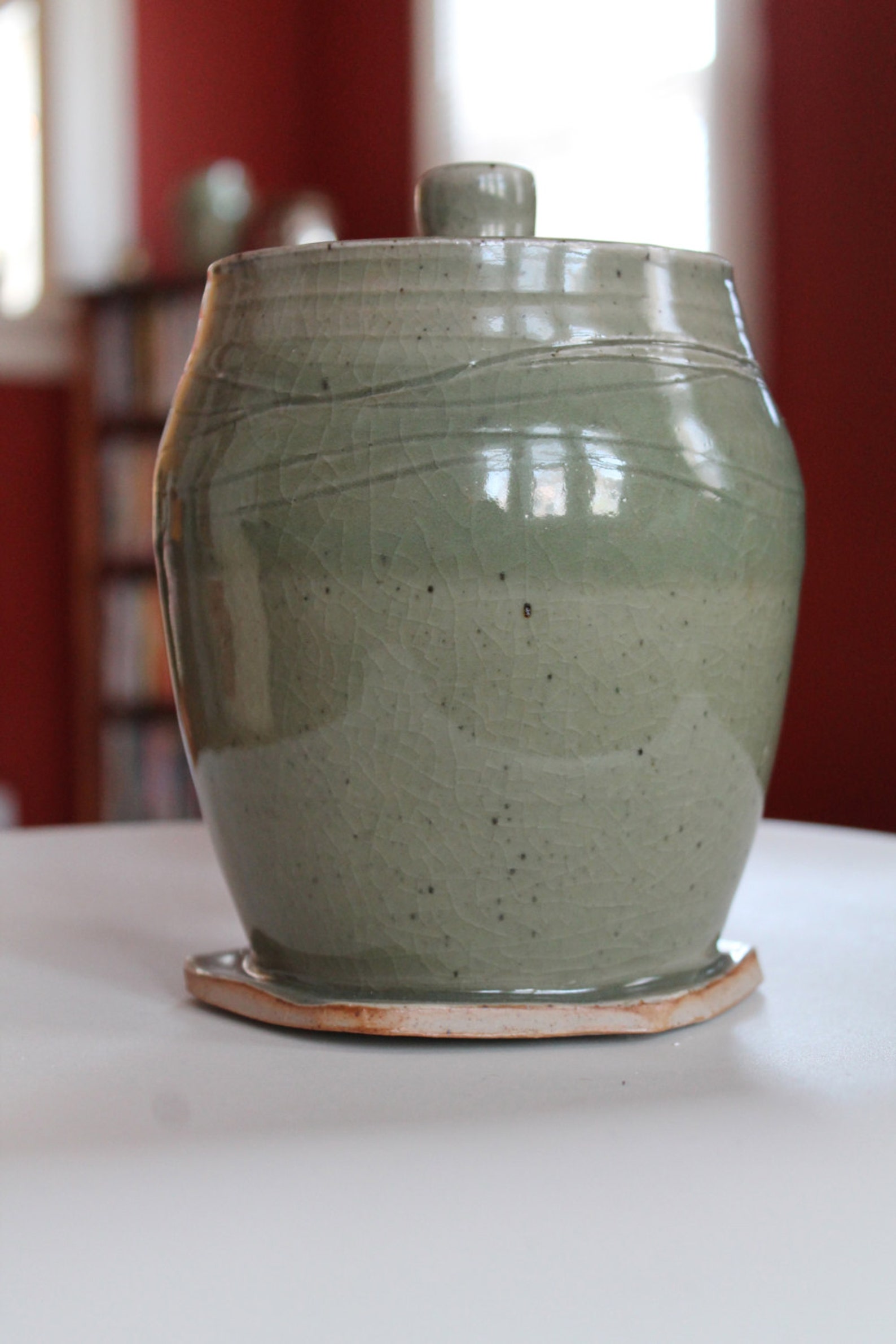 Green Ceramic Lidded Jar Etsy