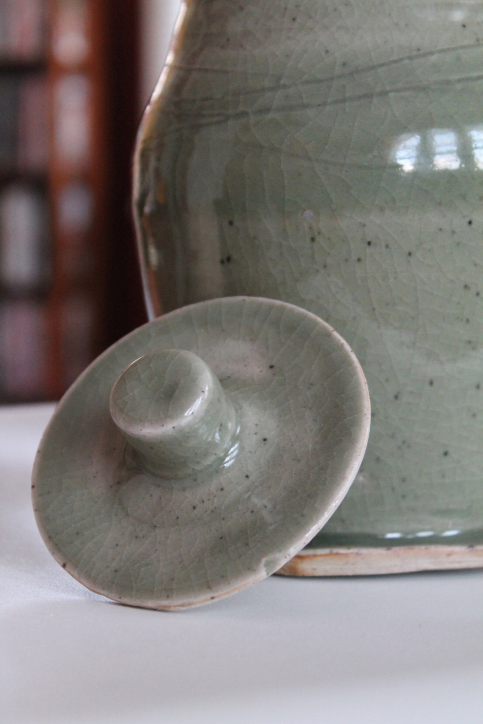 Green Ceramic Lidded Jar Etsy