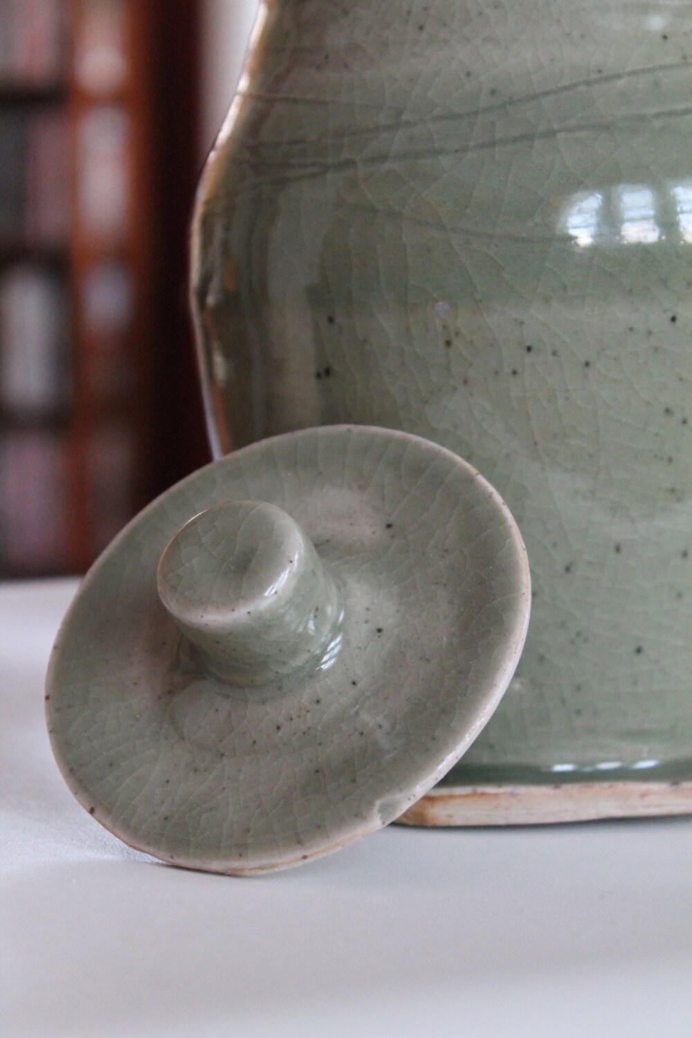 Green Ceramic Lidded Jar Etsy