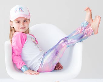 Iridescent Unicorn Leggings, Unicorn Leggings, Girl's Birthday Leggings, Ready to Ship, Shiny Leggings, Mermaid Leggings, Rainbow, Glitter