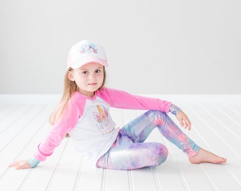 Shiny Tie Dye Leggings, Made to Order, Unicorn Leggings, Girl's Birthday Leggings, Sparkly Leggings, Mermaid Leggings, Rainbow, Glitter