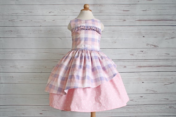 pink and purple easter dress Girl's Easter Dress, Spring Dress, Plaid Dress, Special Occasion Dress, Pink and Purple Dress, Baby Easter Outfit, Toddler Wedding Dress