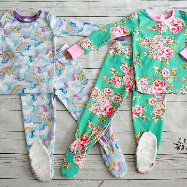 Pajamas with Feet, Footie Pajamas, CUSTOM, Two Piece PJs with Feet, Toddler Pajamas, Potty Training Jammies, Kid's Pyjamas, Gripper Feet