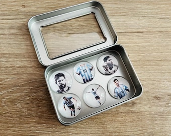 Lionel Messi Glass Magnets Set of 6 | Soccer Gifts | Soccer Fan Gifts | Birthday Gift | Gift Tin Box Included