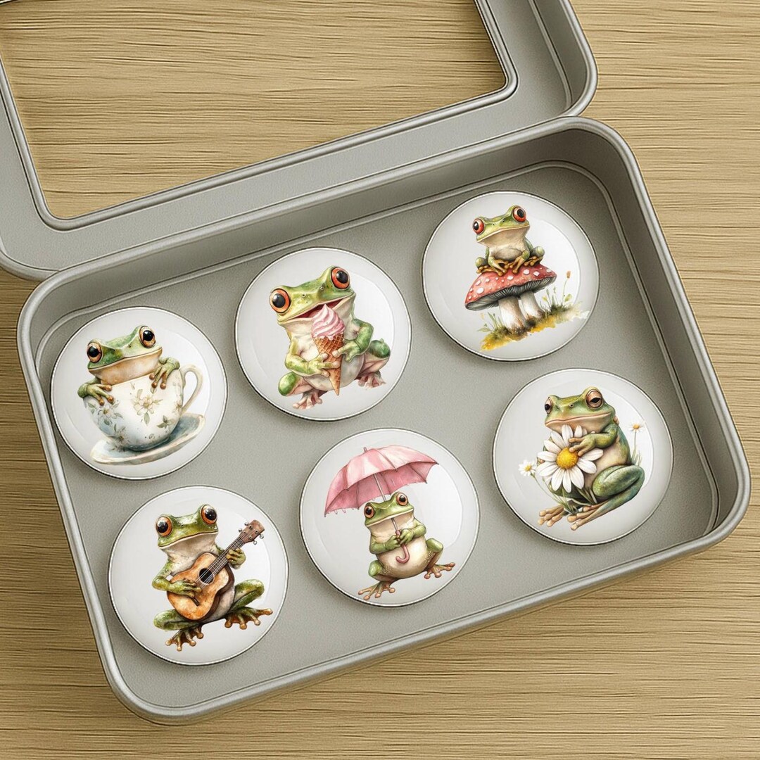 Whimsical Frog Glass Magnet Set in Tin Box – Cute Frog Magnets ...