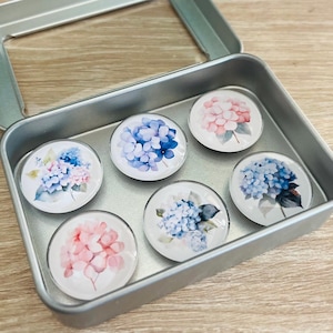 Hydrangea Magnets Set of 6 in Gift Tin Box | Hydrangea Gifts | Teacher Appreciation Host Birthday Gift | Floral Magnets | Stocking Stuffer