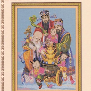 PINN Collection Cross Stitch Patterns. Hok Lok Siew, Chinese Gods. 10709.