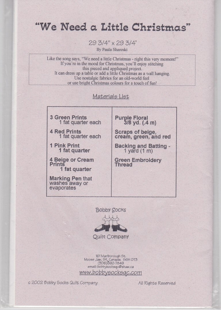 Bobby Socks Quilt Company we Need a Little Christmas Quilt Pattern. QK4