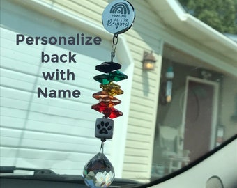 Rainbow Bridge Pet Memorial Suncatcher, Personalized Rearview Mirror Hanging Rainbow Maker, Loss Of Dog or Cat Pet Remembrance Charm Gift