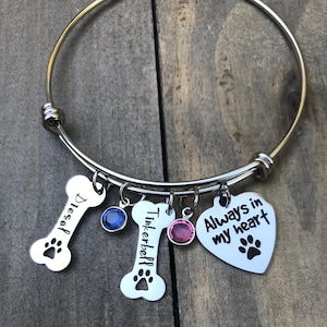 Dog bone Memorial bracelet, Personalized pet remembrance jewelry, paw print charm bracelet, loss of pet dog bracelet jewelry custom dog gift