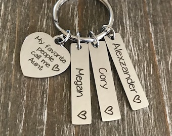 Personalized Aunt Keychain /  1 2 3 4 5 6 Names / Aunt jewelry / custom Aunt Key chain / Aunt Keychain with names / Aunt Niece nephew Gift