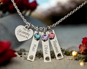Personalized Grammy Necklace: Stainless Steel Name Charms & Birthstones