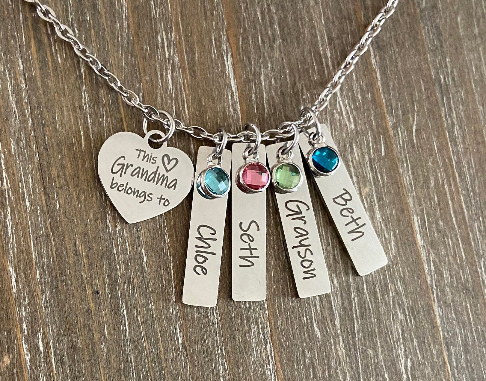 Mother's Day Gift For Mom or Grandma - Personalized Sterling Silver Birthstone  Necklace - Hand Stamped Birth Stone Gift for Mom