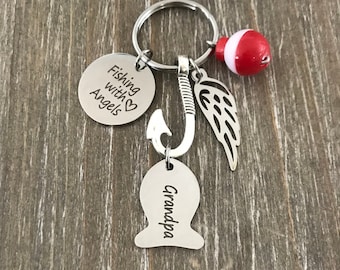 Fishing In Loving Memory of name saying Keychain with fish tackle Lure bobber great Memorial gift Dad Papa Grandpa Daddy Custom Personalized