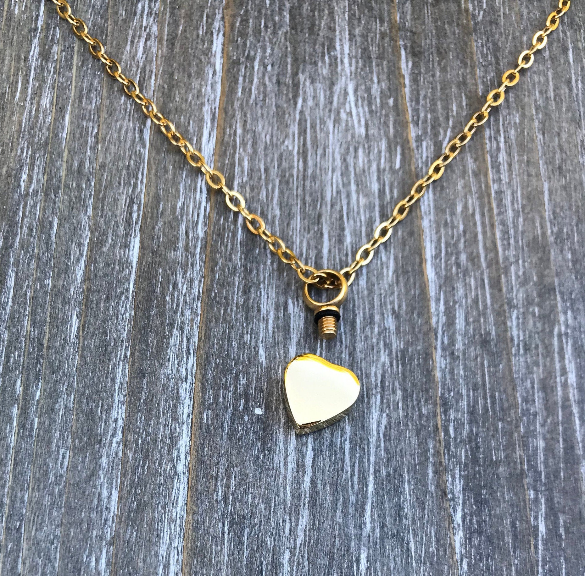 Gold Heart urn necklace memorial with wing Bereavement for ashes ...