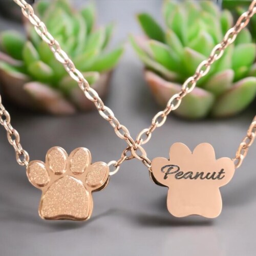 Collar de urna para cenizas de mascotas, collar de cremación para perros y gatos, collar conmemorativo, joyería de cremación, collar de cenizas, grabado con huella de pata en oro rosa