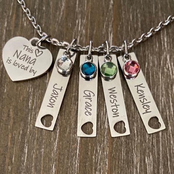 Nana Necklace /  1 2 3 4 5 6 Name birthstone Gift / Nana jewelry / Grandma necklace / Child's name necklace / Personalized necklace