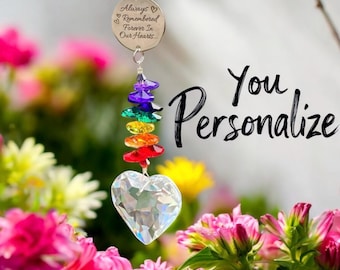 Personalized Memorial Suncatcher, Crystal Heart Sun catcher Sympathy gift, Memorial gift with name, Prism suncatcher memorial keepsake,