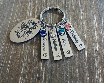 Mimi Key chain Gift / Grandma jewelry / Grandkids name Keychain / personalized Keychain Gift / Mimi 1 2 3 4 5 6 name  Keychain