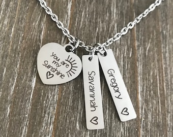 You are my Sunshine Necklace /  1 2 3 4 5 6 Name Necklace / Grandma jewelry / name necklace/ Personalized name custom Mother gift