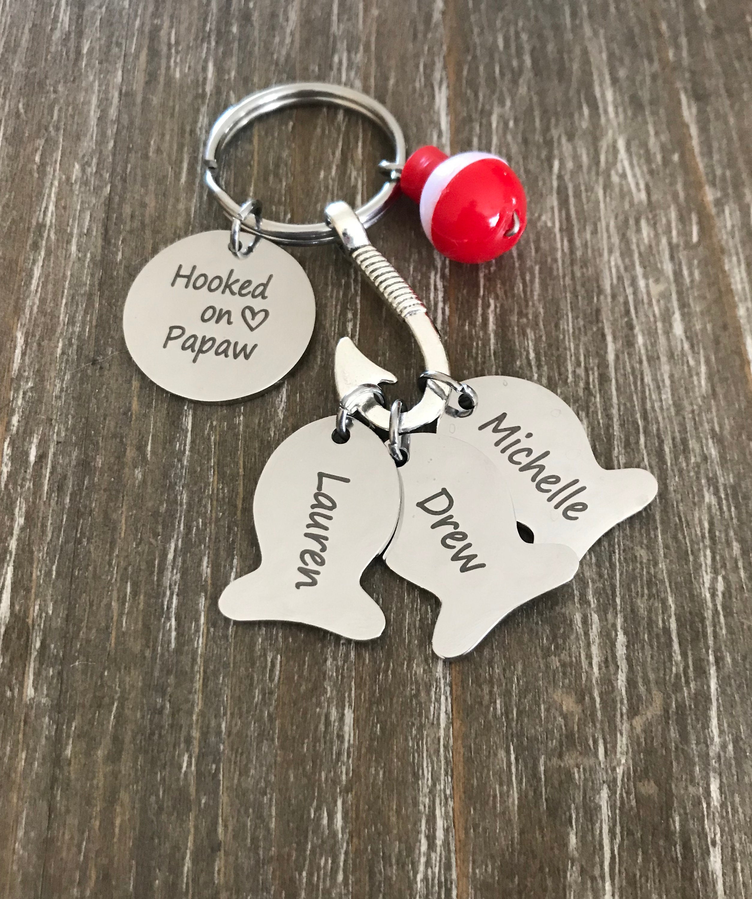 Custom engraved personalized name fishing keychain with fish hook ...