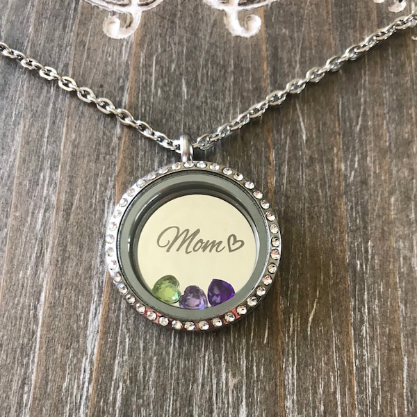 Mom Necklace with birthstones,  Personalized Floating charm locket Necklace, Floating locket for Mother's Day, Gift for Mom, Grandma, Mother