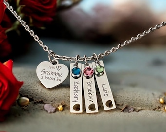 Personalized Grammie Stainless Steel Necklace with Birthstones