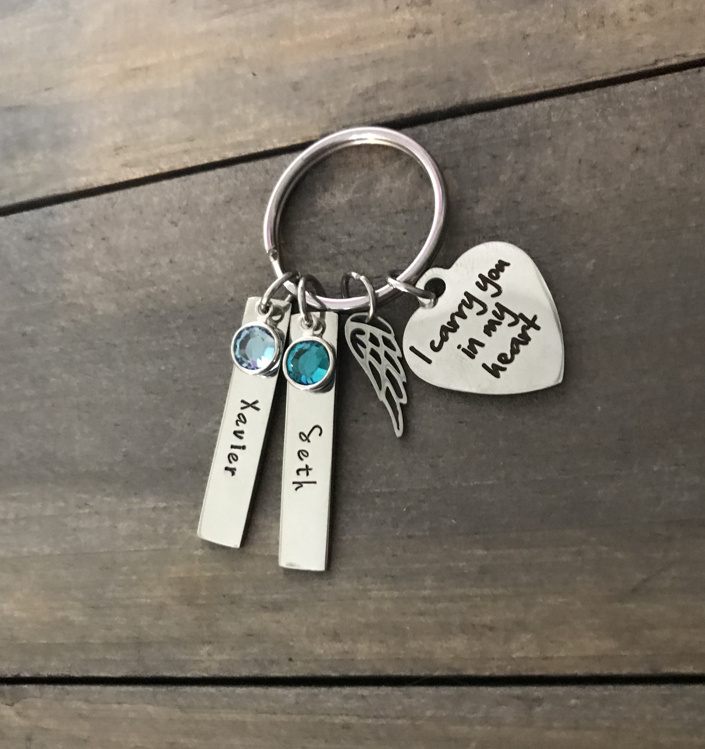 Memorial Keychain, personalized name birthstone memorial Key chain